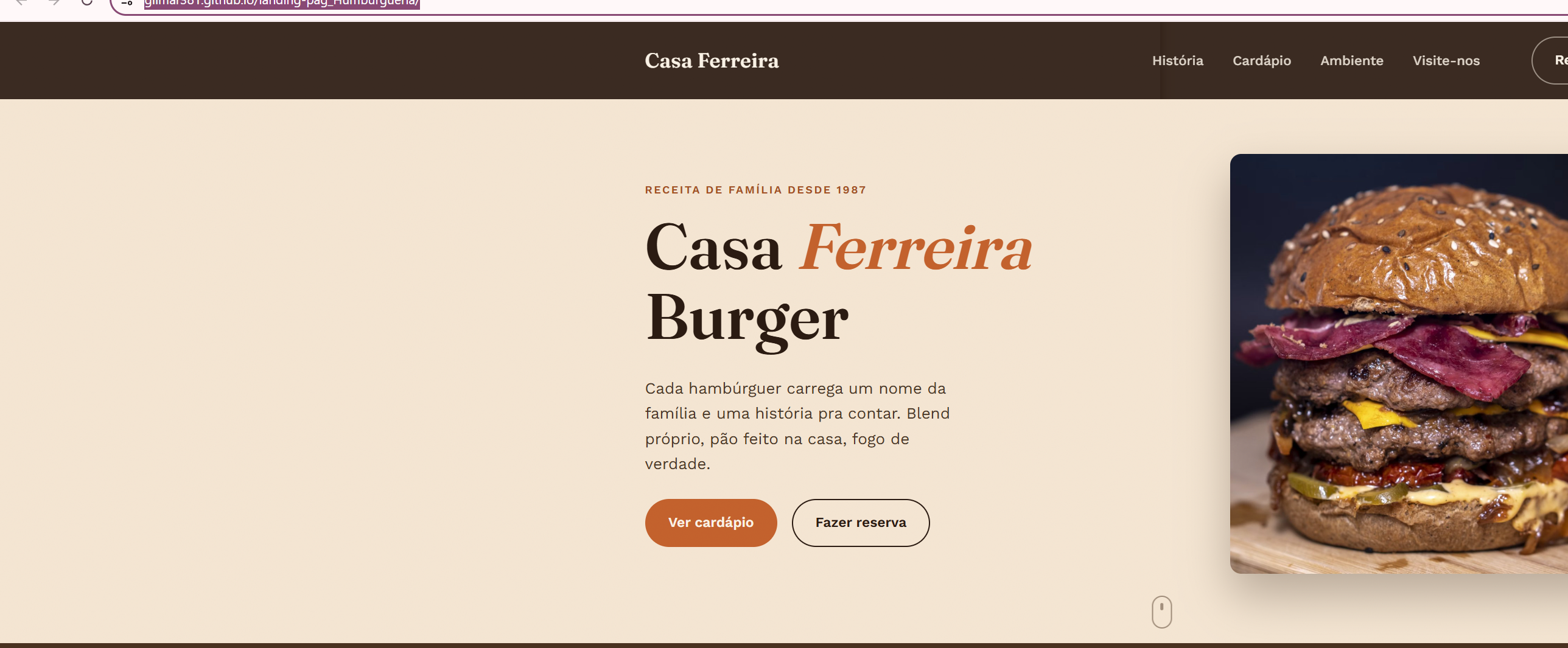 Site da Casa Ferreira Burger